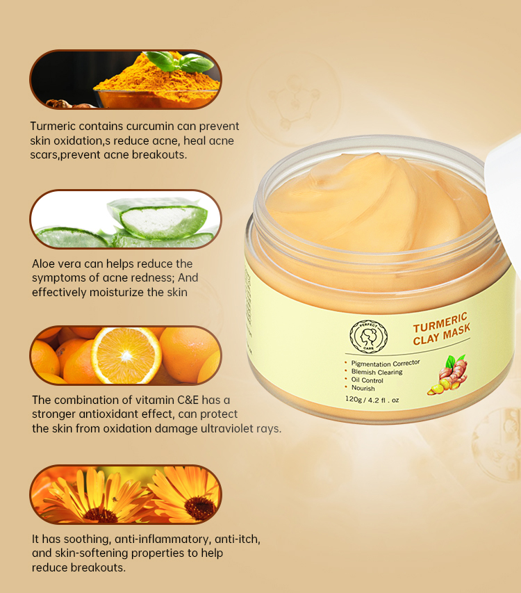 PERFECT CARE Turmeric Clay Mask Clay Facial Mask with Vitamin C E for Radiant Skin