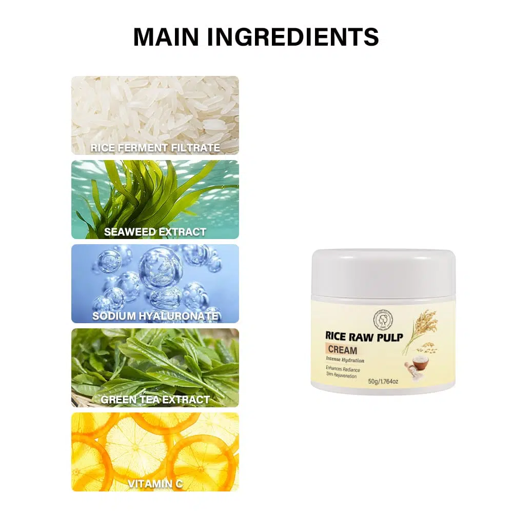 Rice Raw Pulp Cream – Nourishing, Hydrating, Face Cream MAIN INGREDIENTS OF Rice Raw Pulp Cream – Nourishing, Hydrating, Face Cream