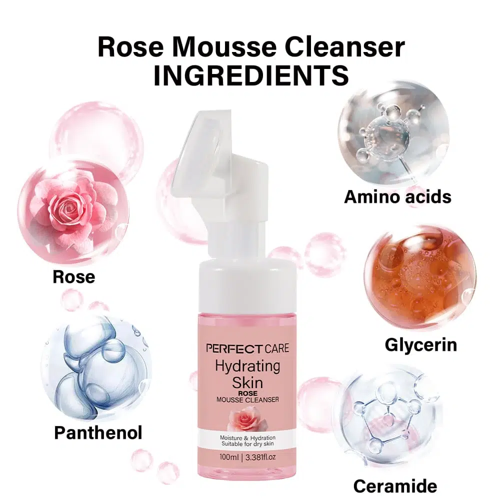 Rose Mousse Foam Cleanser,Skincare Facial Cleanser Factory